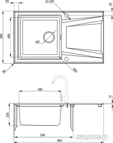 Кухонная мойка Deante Prime ZSR G113 (графитовый металлик)