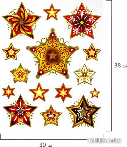 Наклейка на окно Золотая сказка Красно-золотые снежинки 3 591209