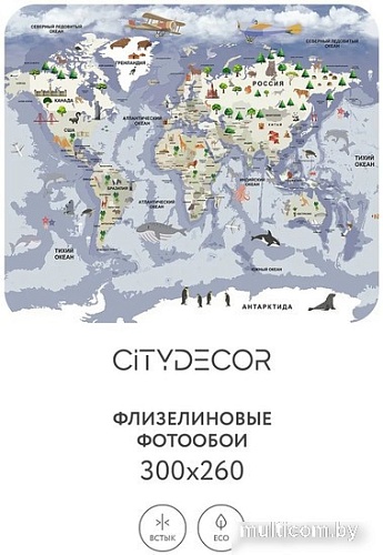 Фотообои Citydecor Детская карта мира 340 300x260