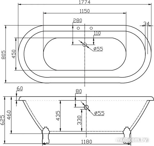 Ванна BelBagno BB21 177.4x80.5