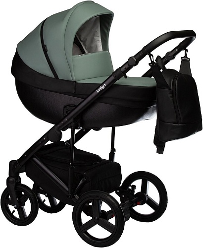 Универсальная коляска Indigo Tour Eco (2 в 1, te 03/черная кожа+шалфей кожа)