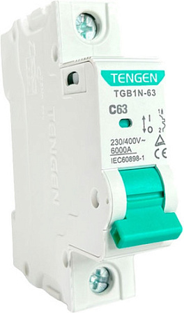Выключатель автоматический Tengen TGB1N-63 1P 63A C 6kA 1M TGB1N-63-1-63C