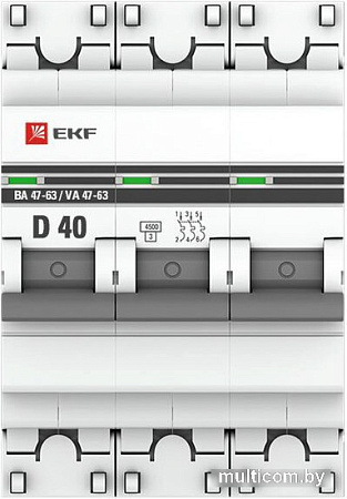 Выключатель автоматический EKF ВА 47-63 3Р 40А (D) PROxima mcb4763-3-40D-pro