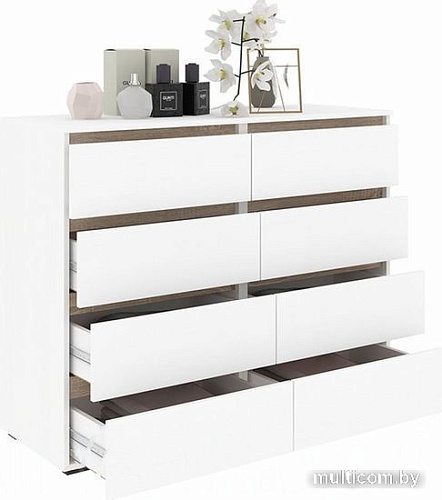 Комод Кортекс-мебель Бари 120 8ш (белый/белый/дуб сонома)