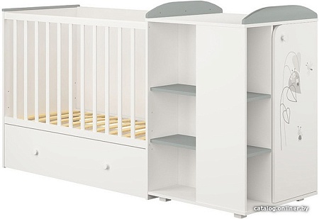 Кроватка-трансформер Polini Kids French 900, Amis, с комодом (белый/серый)