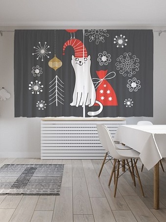 Комплект штор JoyArty Новогодний котик Oxford DeLux 1.45x1.8 м (2 шт)