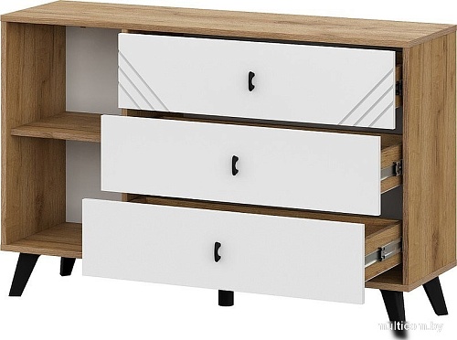 Тумба Mio Tesoro Байкал 3 ящика со створкой (дуб золотистый/белый матовый)