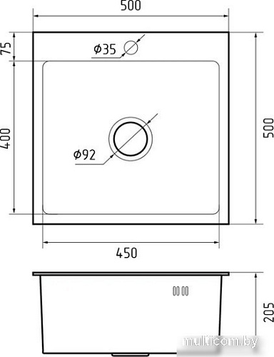 Кухонная мойка GranFest Metal нержавеющая сталь AISI 304 PVD GF-5050 Графит (с сифоном)