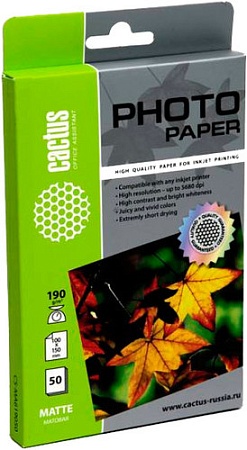 Фотобумага CACTUS Матовая А6 190 г/м2 50 листов (CS-MA619050)