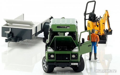 Bruder Land Rover Defender with trailer CAT and man 02593