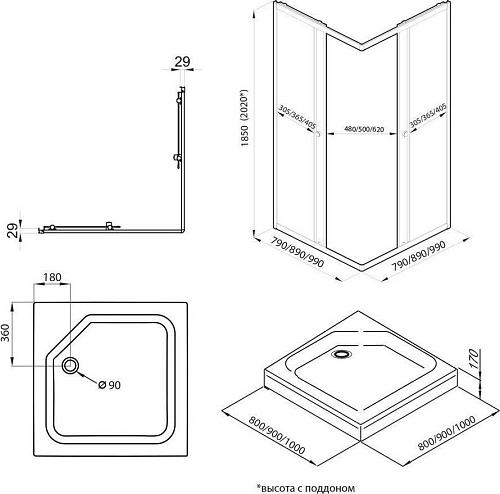 Душевой уголок Triton Вента БВ Вельвет 90х90 (с поддоном)