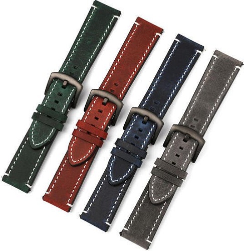 Ремешок Rumi кожаный Leather GT3 20 мм (матовый черный)