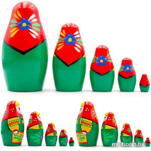 Развивающая игра Брестская Матрешка В зеленом сарафане и красном платке (набор 5 шт)