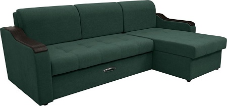 Диван Сириус Лидер-3 с оттоманкой ППУ 260x165 (Eva 19 велюр темно-зеленый)