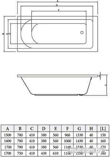 Ванна Bonito Home Elara 150x70 BH-EL-203-150/St (с ножками)