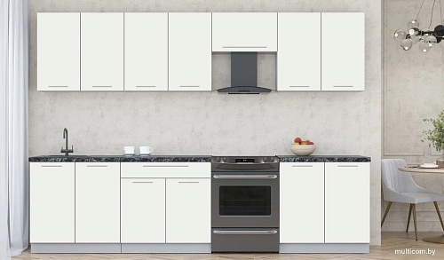 Готовая кухня Интерлиния Мила Пластик 3.0 А (зефирный/зефирный/кастилло темный)