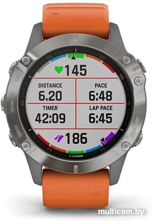 Умные часы Garmin Fenix 6 Sapphire (титановый/оранжевый)