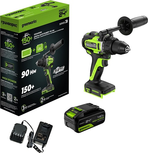 Дрель-шуруповерт Greenworks GD24DD90 3707507CUB (с 1-им АКБ)