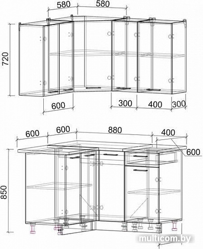 Угловая кухня Интерлиния Мила Лайт 1.2x1.3 (дуб золотой)