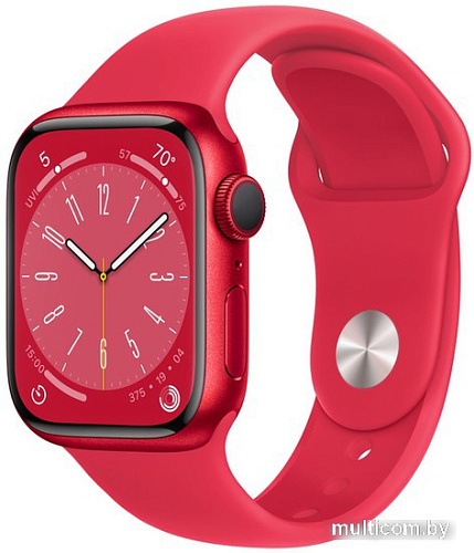 Apple Watch Series 8 41 мм (алюминиевый корпус, красный/красный, спортивный силиконовый ремешок S/M)