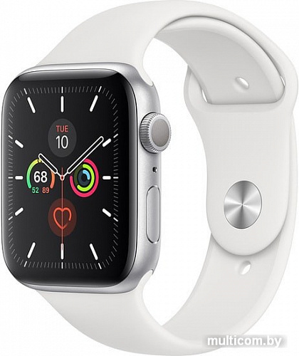 Умные часы Apple Watch Series 5 44 мм (серебристый алюминий/белый спортивный)