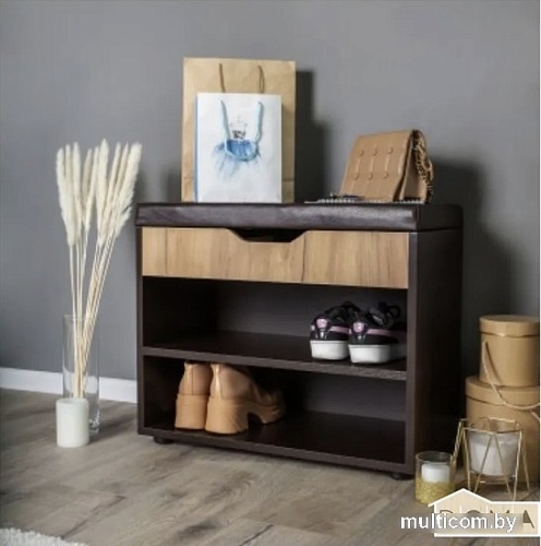 Банкетка Doma Liga с откидной крышкой 61.5x31.4x50 (венге/дуб бунратти/коричневый кожзам)