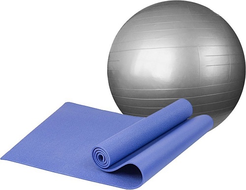 Набор для йоги Sundays Fitness Фитбол IR97402-65 + Коврик IR97504 (серебристый, голубой)
