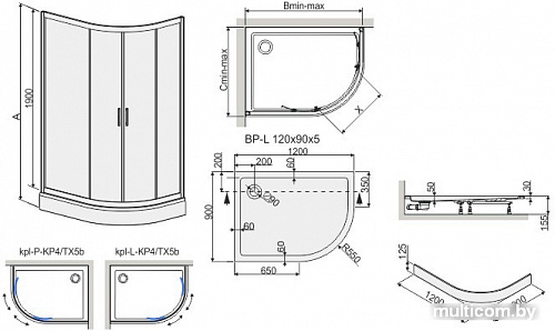 Душевой уголок Sanplast kpl-L-KP4/TX5b-90x120-S sbGY (левая)