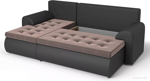 Угловой диван Stolline Ванкувер 08 левый (экокожа черная/велюр коричневый)