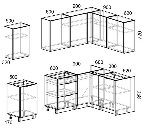 Готовая кухня Интермебель Микс Топ-25 2x1.52м правая (белый премиум-дуб крафт зол-венато)