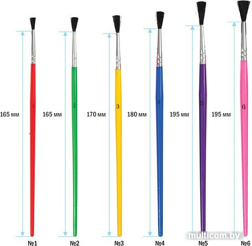 Набор кистей ArtSpace синтетика круглые № 1, 2, 3, 4, 5, 6 SB6_19284 (6 шт)