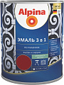 Эмаль Alpina Эмаль 3 в 1 по ржавчине (красно-корич., шелковисто-мат., 0.75 л)