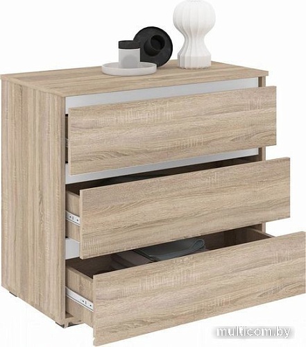 Комод Кортекс-мебель Бари 80 3ш (дуб сонома/дуб сонома/белый)