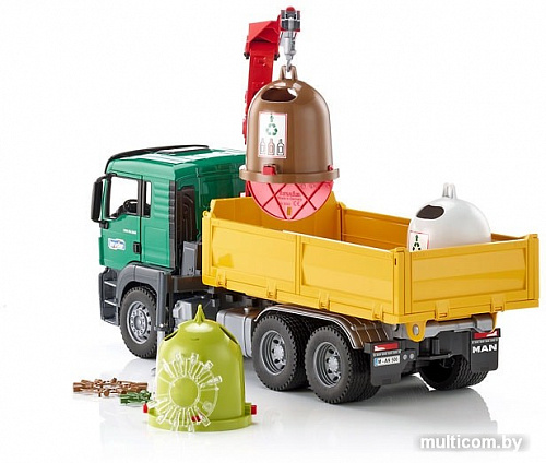 Bruder MAN TGS Truck with 3 glas recycling containers 03753