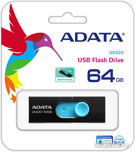 USB Flash A-Data UV220 64GB (черный/голубой)