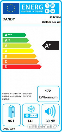Однокамерный холодильник Candy CCTOS542WHRU
