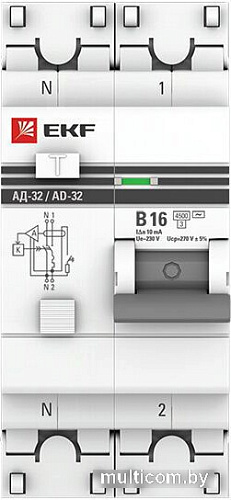 Дифференциальный автомат EKF PROxima АД-32 1P+N 16А (В) DA32-16-B-10-pro