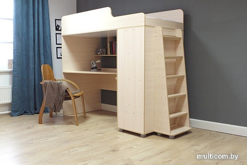 Кровать-чердак Красная звезда Р440 Капризун 5 со шкафом 180x80 (дуб млечный)