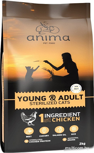 Сухой корм для кошек Anima для стерилизованных котят и кошек с курицей (2кг)