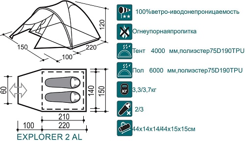 Треккинговая палатка Canadian Camper Explorer 2 Al (Forest)