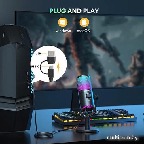 Проводной микрофон Maono DM30 RGB (белый)