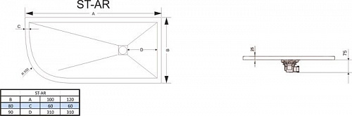 Душевой поддон RGW ST/AR-0129W 90x120 правый