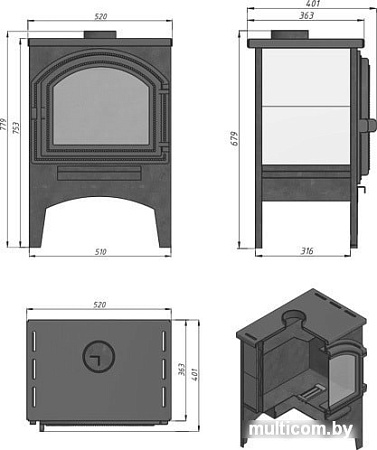 Свободностоящая печь-камин Везувий В8