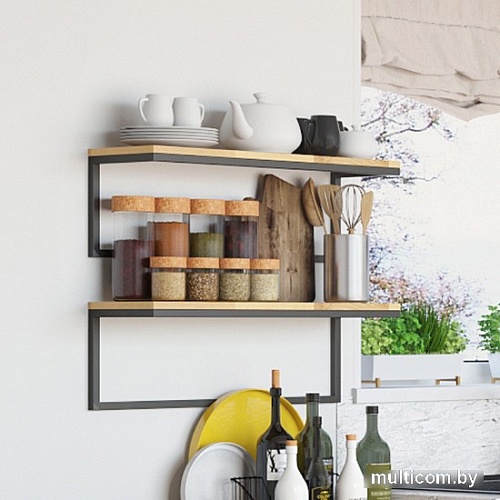 Полка LoftyHome Флэт (натуральный/черный)