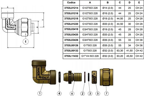APE Угольник 26x3/4" нар. зажимной [3753L03426]