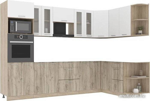 Готовая кухня Интерлиния Мила 1.68x3.0 правая без столешницы (белый платинум/дуб серый)