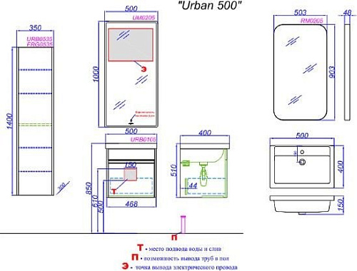 Aqwella Тумба с умывальником Urban URB0105DD