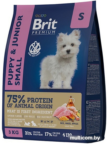 Сухой корм для собак Brit Premium Dog Puppy and Junior Small курица 3 кг