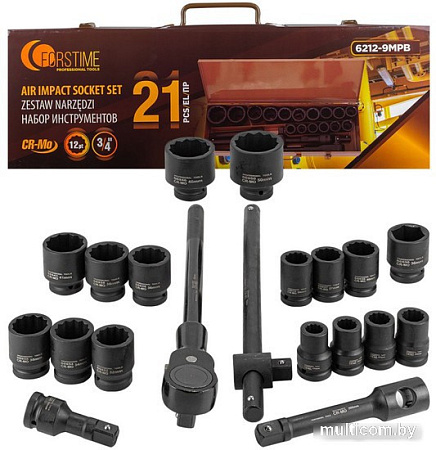 Набор трещотка с головками Forstime FT-6212-9MPB (21 предмет)