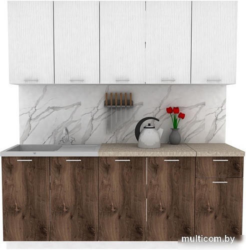 Готовая кухня ЭлиГард Lion 2.0 (белый структурный/дуб нокс/малага)